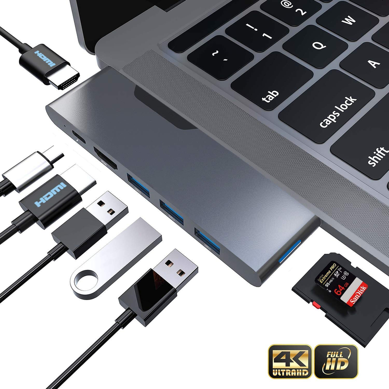Adaptador multipuerto HDMI 8 en 1 Conector doble USB Tipo C Estación de acoplamiento de eje SD Tf Lector de tarjetas 4k Video Usbc