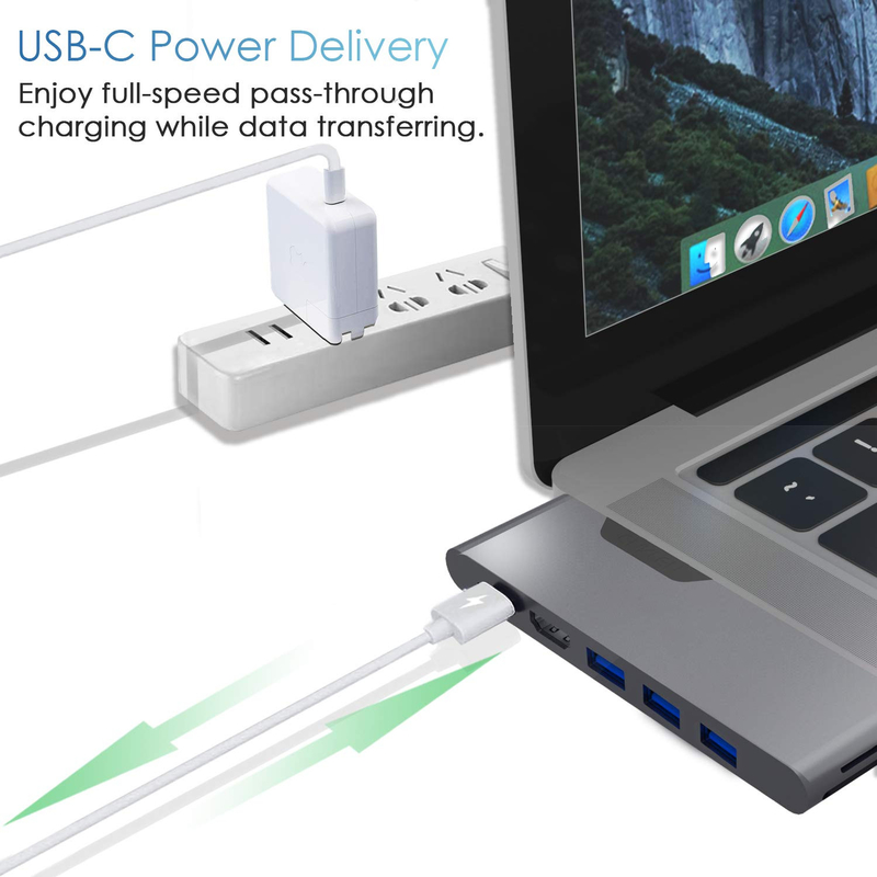 Adaptador multipuerto HDMI 8 en 1 Conector doble USB Tipo C Estación de acoplamiento de eje SD Tf Lector de tarjetas 4k Video Usbc