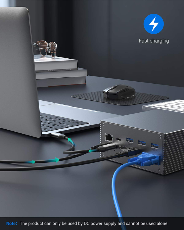 Thunderbolt 4k Monitor Thunderbolt USB-C Dual HD Estación de acoplamiento 4K 16-en-1 Adaptador de eje MST Macbook y escritorio