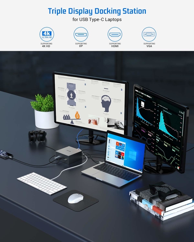 16 en 1 estación de acoplamiento USB-C PD 100W cargador rápido PC Host/USB 2.0/3.0 Hub/HDMI 4K60HZ /PD 4K/60HZ/RJ45 Gigabit