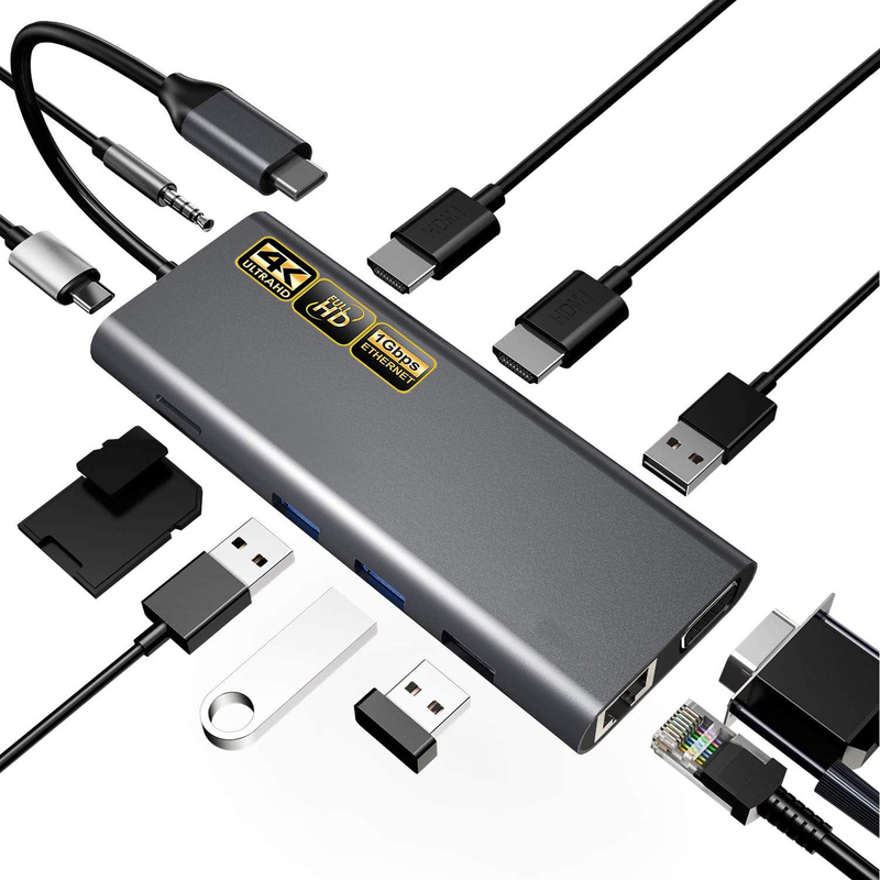 Adaptador USB C 13 en 1 4K HDMI Hub Tipo C a HDMI 4K USB 3.0 2.0 PD Convertidor de carga