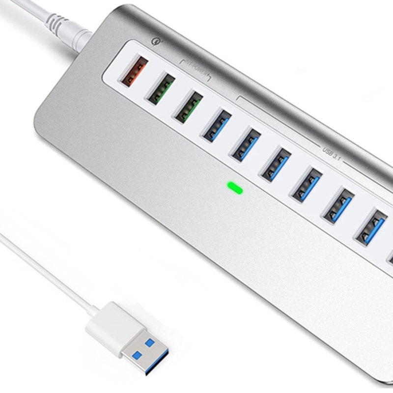 Hub USB-A de 7 en 1 con DC JACKI USB 3.0 Tipo A 10Gbps para computadoras portátiles y PC