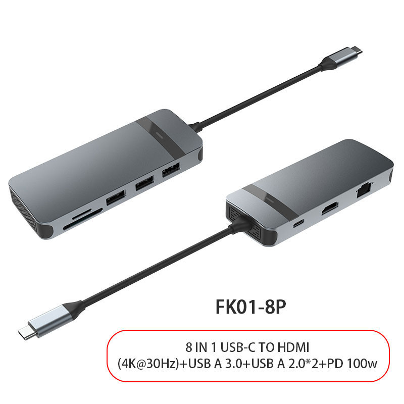 8 en 1 Adaptador USB C Hub Dongle 4K HDMI VGA Tipo C PD USB3.0 RJ45 Ethernet SD/TF
