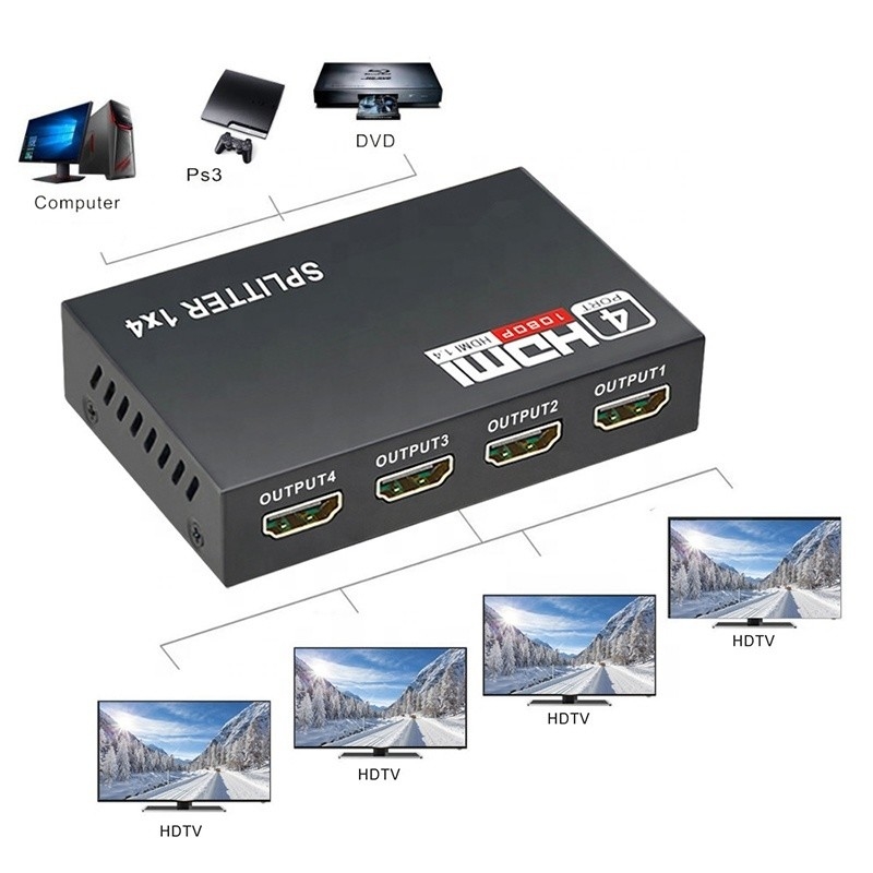 Convertidor profesional de HDMI 1x4 Full HD 3D 1080P 4 puertos para TV mujer-mujer