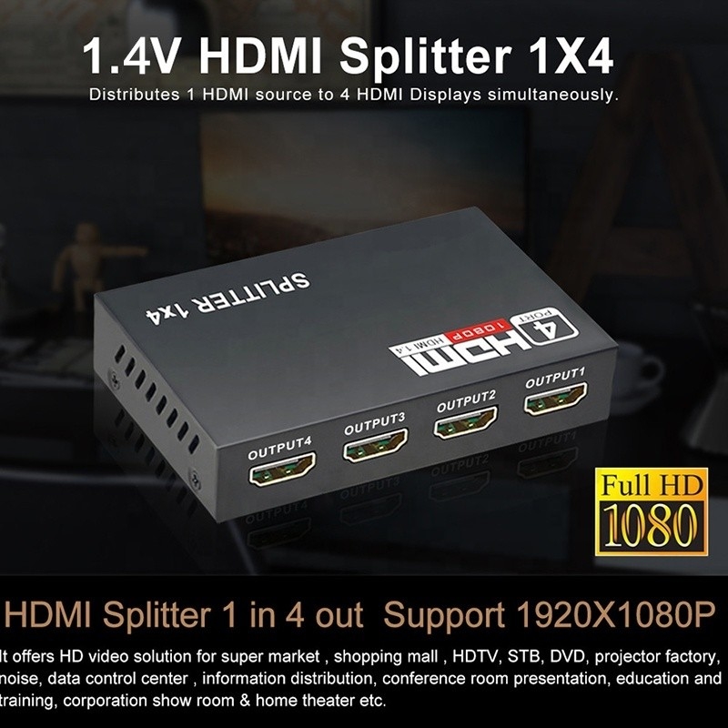 Convertidor profesional de HDMI 1x4 Full HD 3D 1080P 4 puertos para TV mujer-mujer