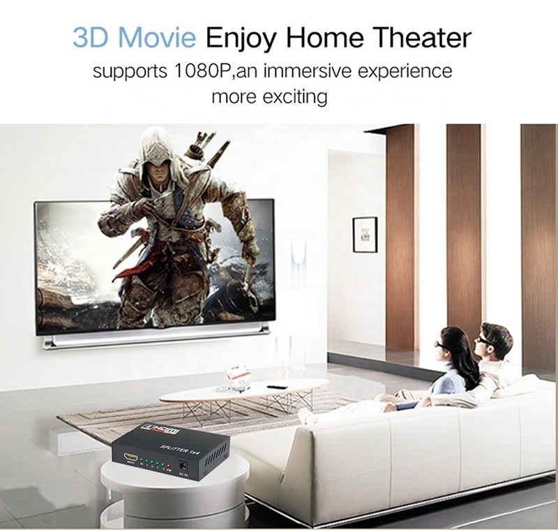 Convertidor profesional de HDMI 1x4 Full HD 3D 1080P 4 puertos para TV mujer-mujer