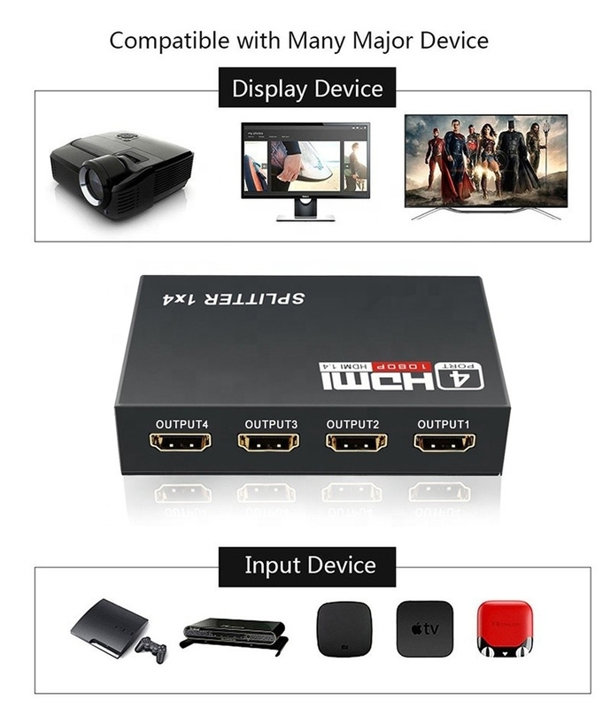 Convertidor profesional de HDMI 1x4 Full HD 3D 1080P 4 puertos para TV mujer-mujer