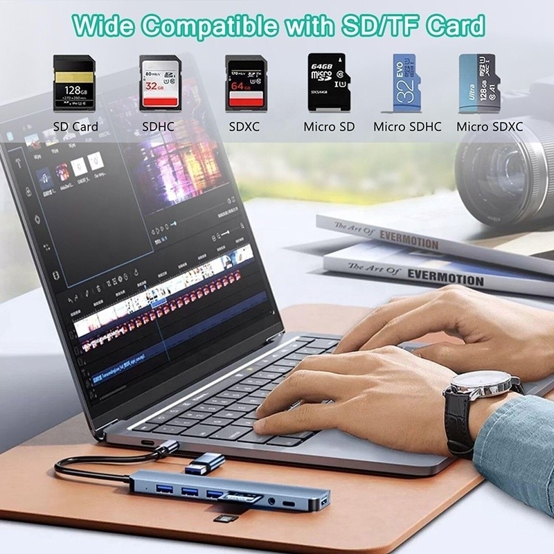8-en-1 USB 3.0 Hub 3 * USB 2.0 3.5 mm Audio SD / TF Lector de tarjetas de salida para transferencia de datos y carga