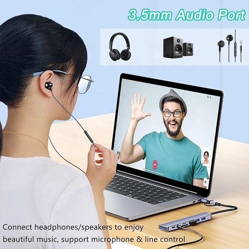 8-en-1 USB 3.0 Hub 3 * USB 2.0 3.5 mm Audio SD / TF Lector de tarjetas de salida para transferencia de datos y carga
