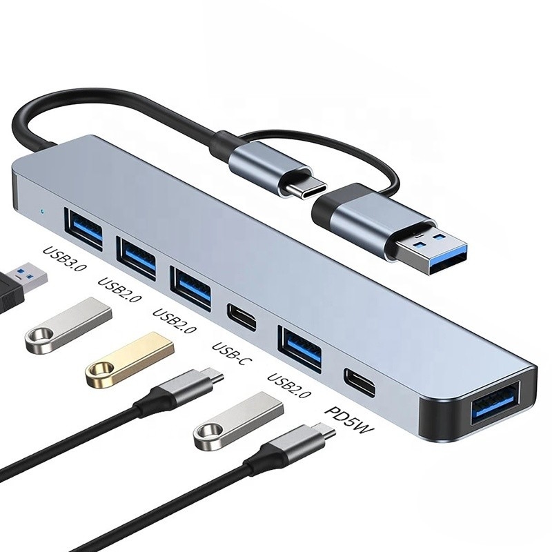 Aleación de aluminio 7 en 1 Splitter USB para computadora portátil PC de escritorio aceptable OEM / ODM