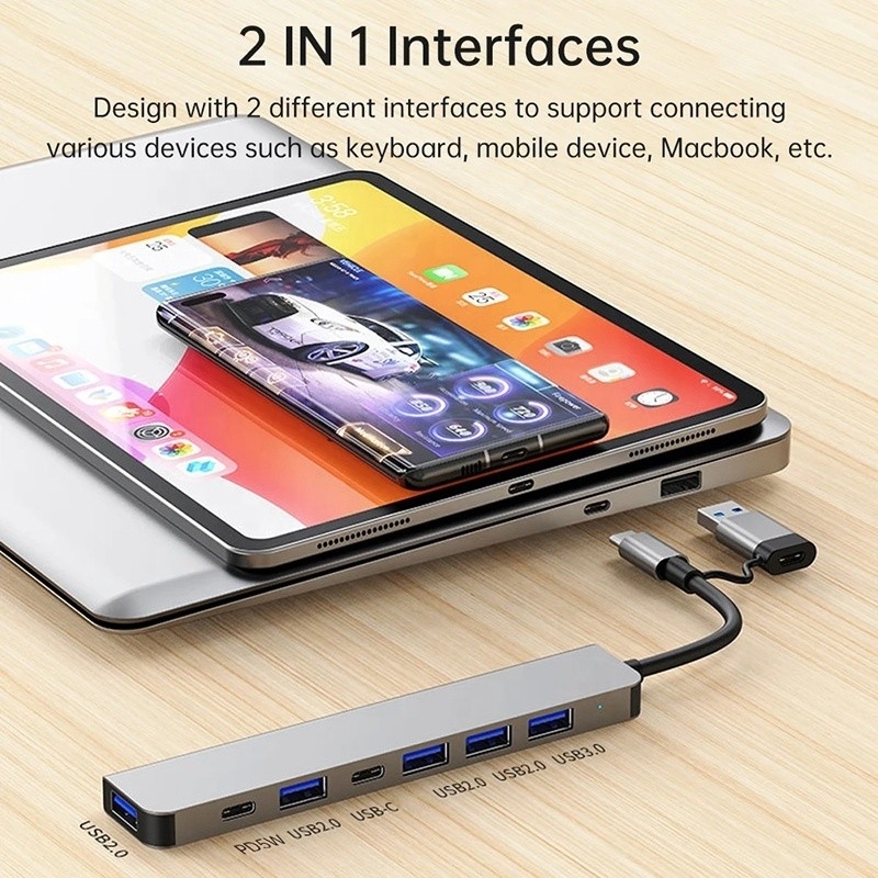 Aleación de aluminio 7 en 1 Splitter USB para computadora portátil PC de escritorio aceptable OEM / ODM