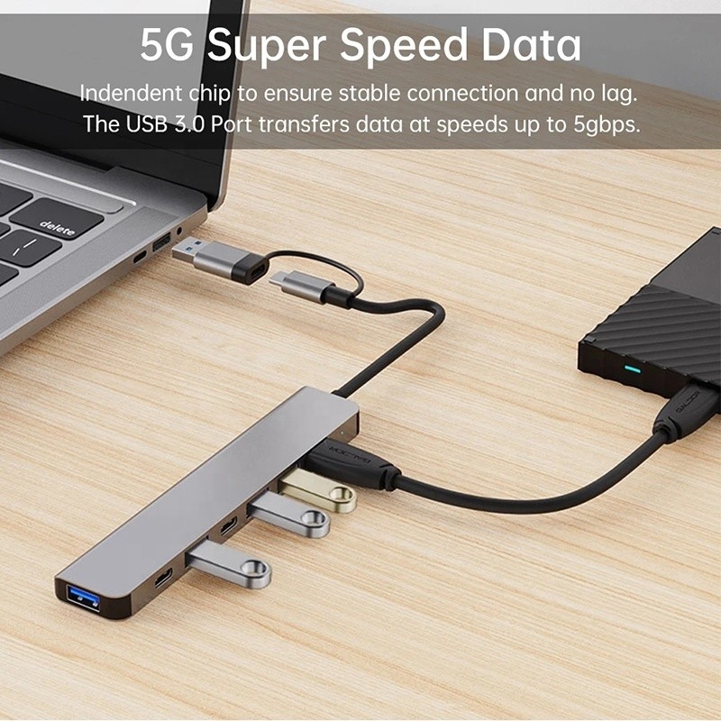 Aleación de aluminio 7 en 1 Splitter USB para computadora portátil PC de escritorio aceptable OEM / ODM