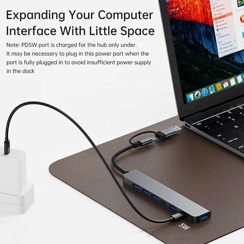 Aleación de aluminio 7 en 1 Splitter USB para computadora portátil PC de escritorio aceptable OEM / ODM