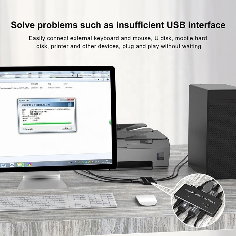 2 puertos HDMI 2.1 KVM Conmutador con USB 3.0 2 Entrada 1 Salida Indicadores LED Hombre-Hombre