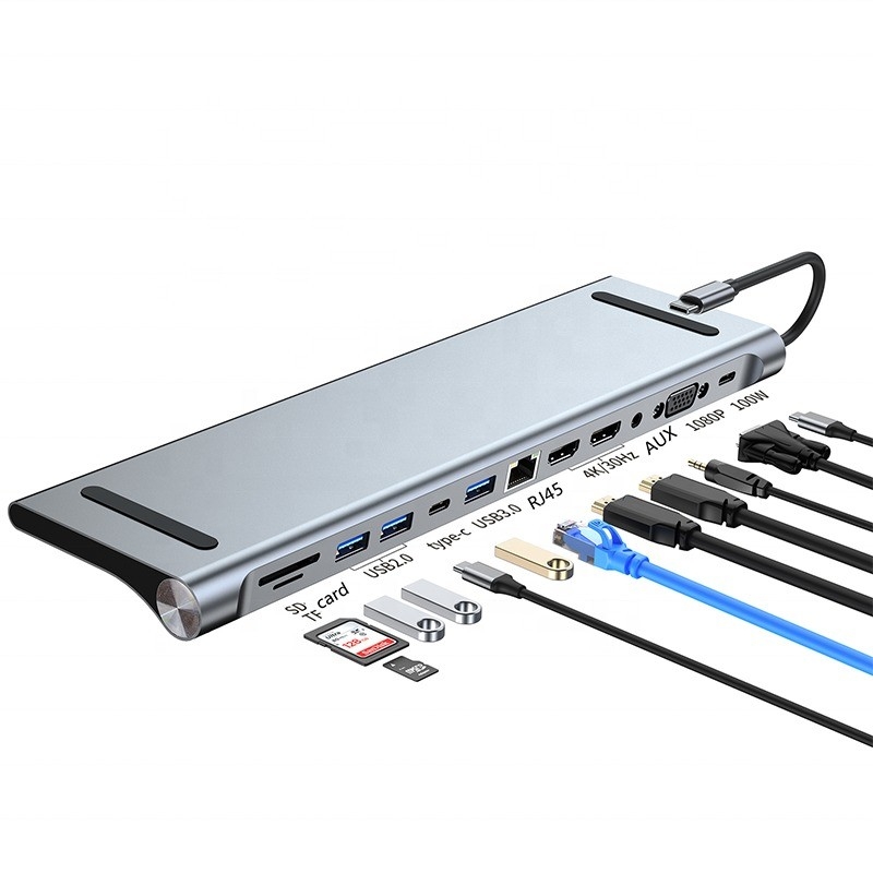Estación de acoplamiento USB-C tipo C 12 en 1 para carga, transferencia de datos y función de altavoz