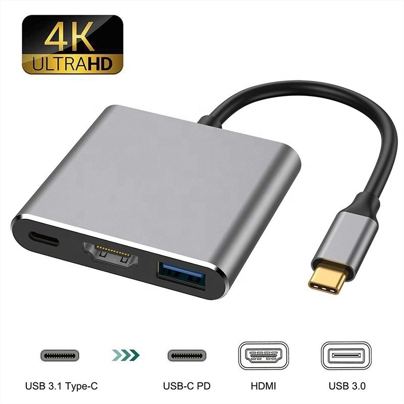 Cable de conversión de adaptador USB 3.0 de USB tipo C multifunción de 3 en 1 a USB-C PD