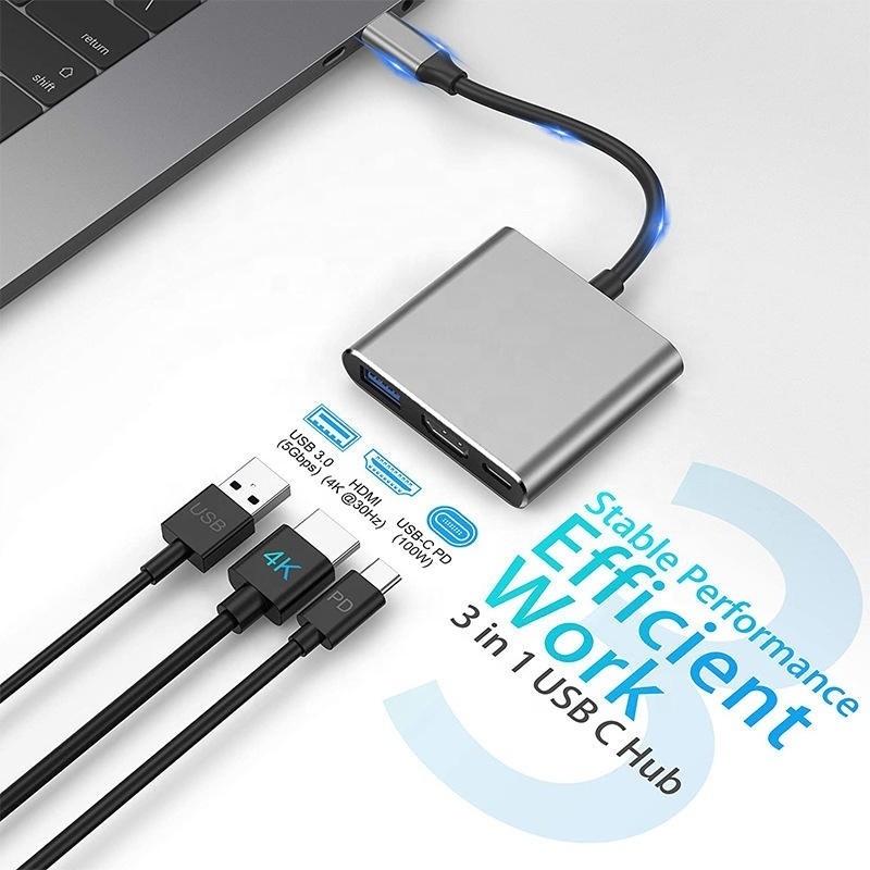 Cable de conversión de adaptador USB 3.0 de USB tipo C multifunción de 3 en 1 a USB-C PD