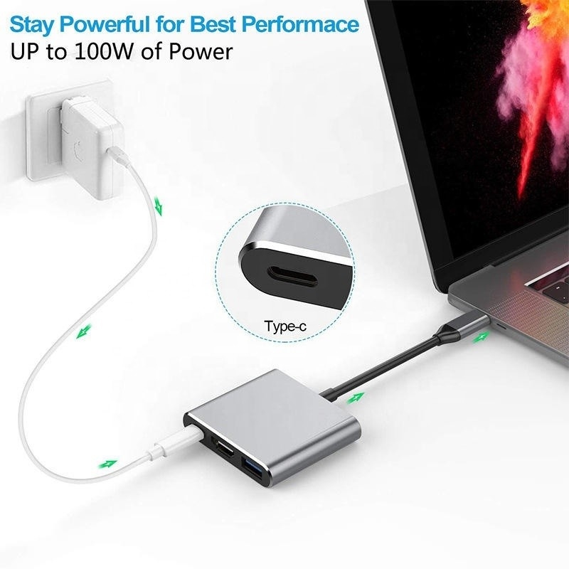 Cable de conversión de adaptador USB 3.0 de USB tipo C multifunción de 3 en 1 a USB-C PD