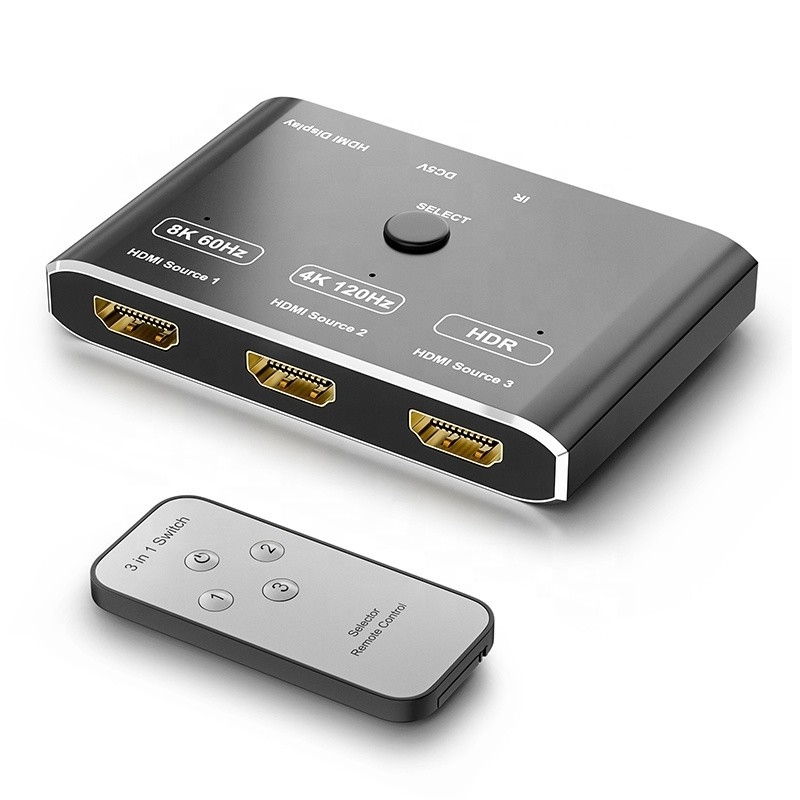 8K 120Hz HDR 3 puertos conmutador HDMI 3 en 1 convertidor remoto de conexión