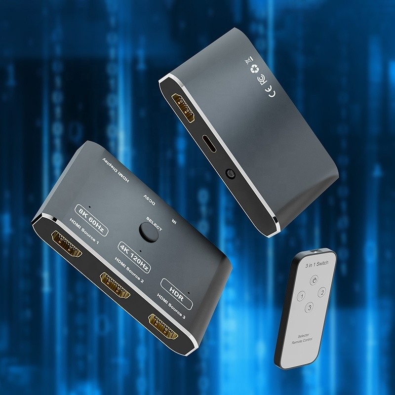 8K 120Hz HDR 3 puertos conmutador HDMI 3 en 1 convertidor remoto de conexión