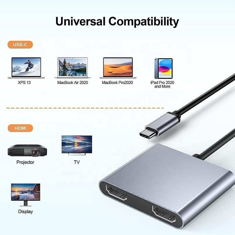 Tipo C Hombre a doble HDMI Hombre Thunderbolt 3 USB-C cable de adaptador multi-monitor 4K 30Hz