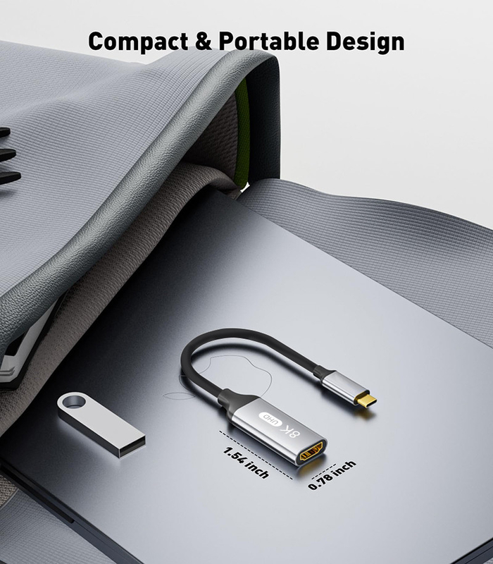 Largo personalizado Gris USB-C a HDMI 2.1 Adaptador 8K 60Hz para velocidad USB Tipo C 3.1 computadoras portátiles