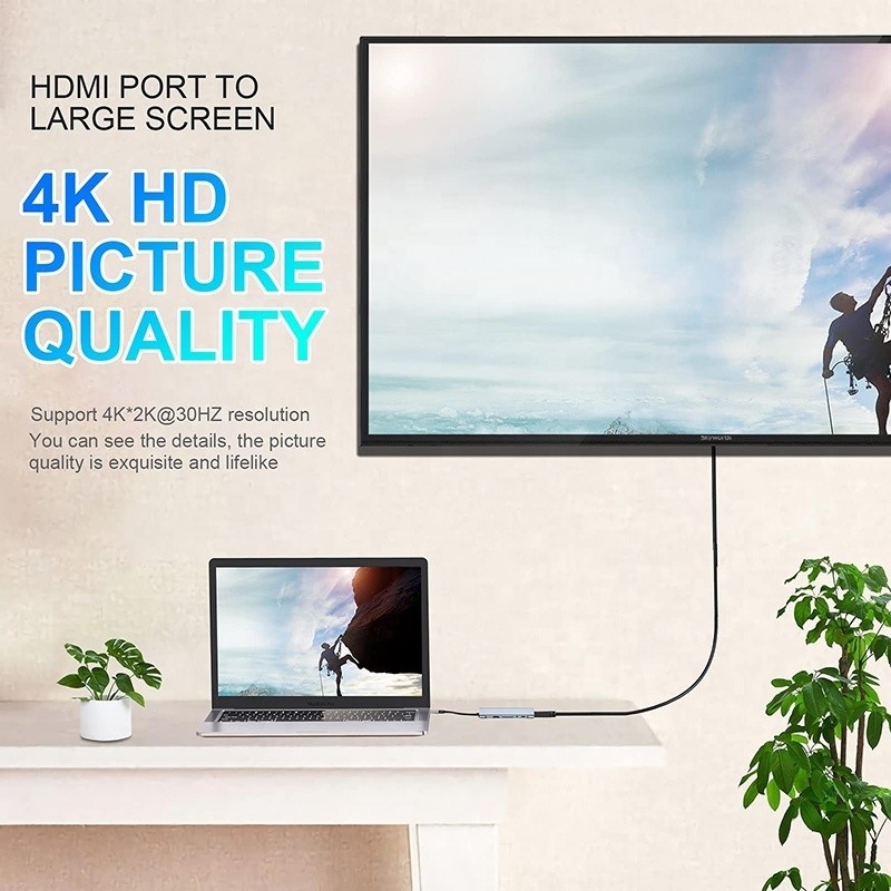 Dock de eje USB C multifunción con lector de tarjetas SD Gigabit RJ45 Ethernet TF HDMI VGA USB 3.0