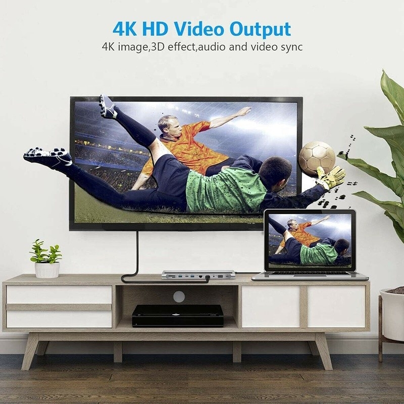 11 en 1 Multiport USB C USB-C Tipo-C PD 4K Adaptador de Hub HDTV Estación de atraque con RJ45