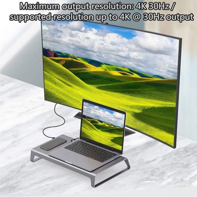 Tipo-C Hombre 11 en 1 Hub Adaptador de estación de acoplamiento de computadora portátil con 1000Mbps RJ45 y USB-C PD