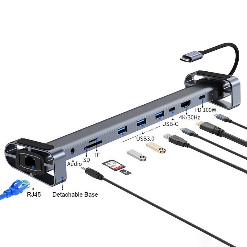 Interfaz USB 3.1 Tipo 10 en 1 Hub Tipo C para transferencia y carga de datos de alta velocidad