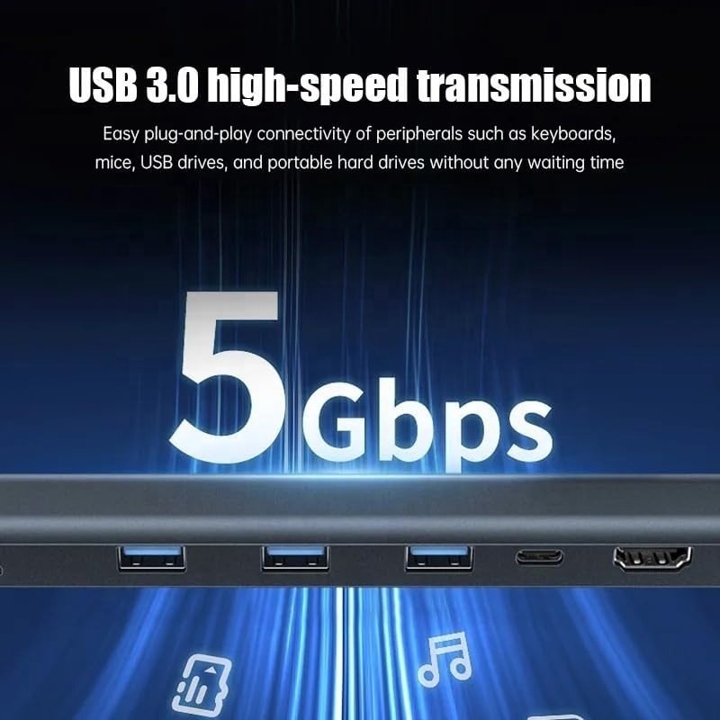 Interfaz USB 3.1 Tipo 10 en 1 Hub Tipo C para transferencia y carga de datos de alta velocidad