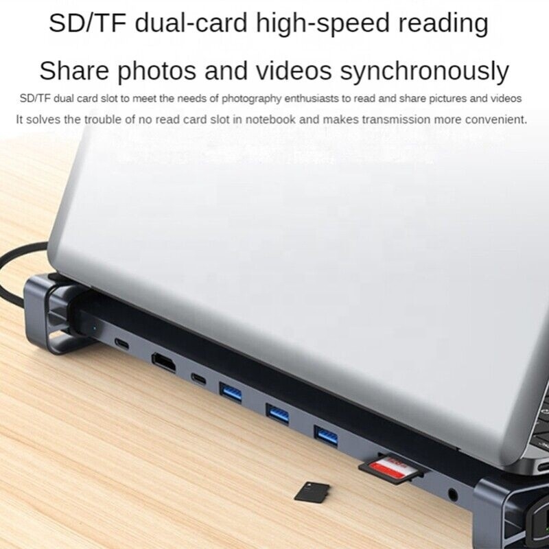 Interfaz USB 3.1 Tipo 10 en 1 Hub Tipo C para transferencia y carga de datos de alta velocidad