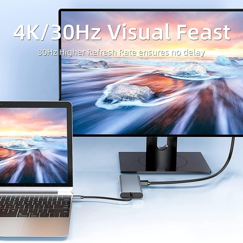 Estación de acoplamiento USB tipo C 10 en 1 con 4K HDTV VGA Lan RJ45 USB3.0 Lector de tarjetas PD