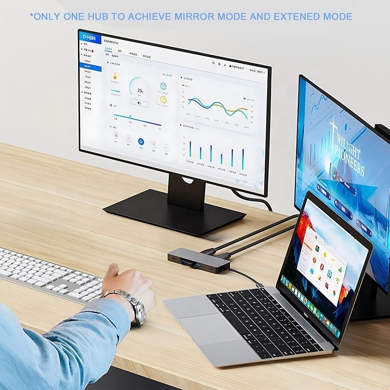10 en 1 USB C Hub para HDMI doble 4K 60Hz Adaptador con USB 3.0 Ethernet RJ45 1000Mbps