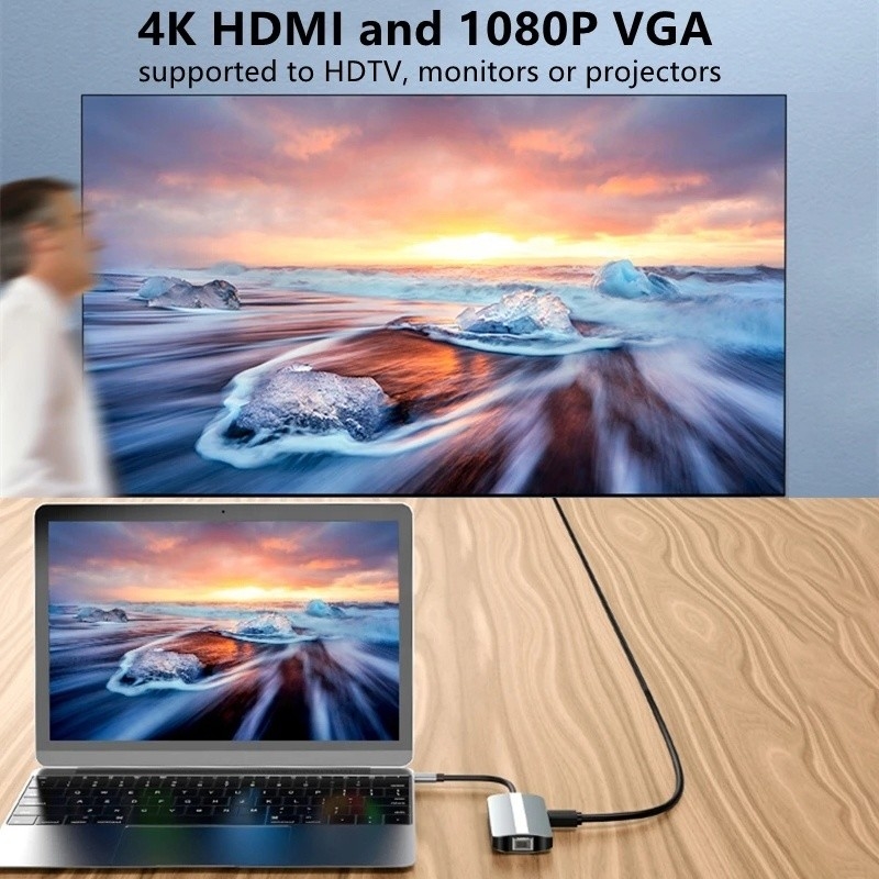 Mac Notebook 9 en 1 tipo C USB-C Hub con HDTV Adaptador de estación de acoplamiento de puertos múltiples