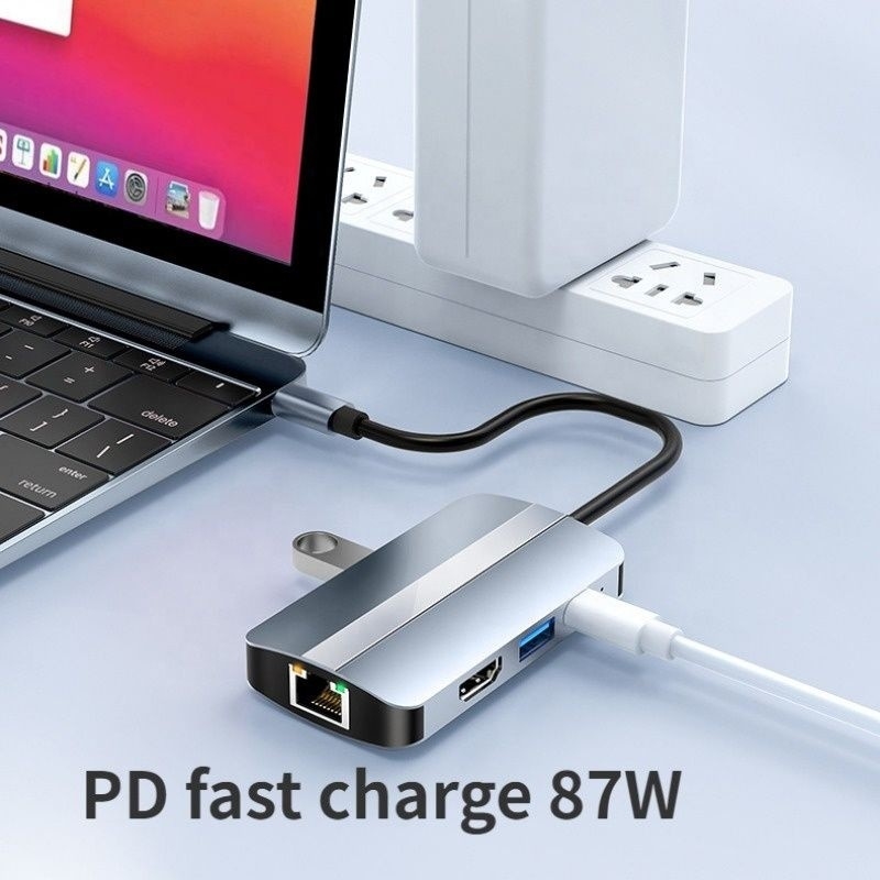 Estación de puerto multipuerto USB tipo C Hub con función de red de carga de transferencia de vídeo