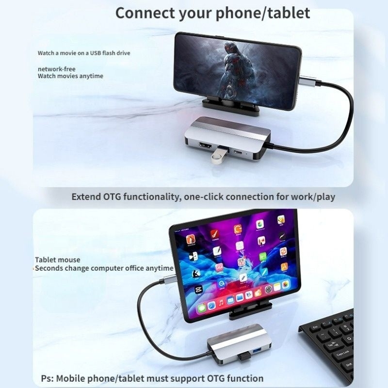 Estación de puerto multipuerto USB tipo C Hub con función de red de carga de transferencia de vídeo