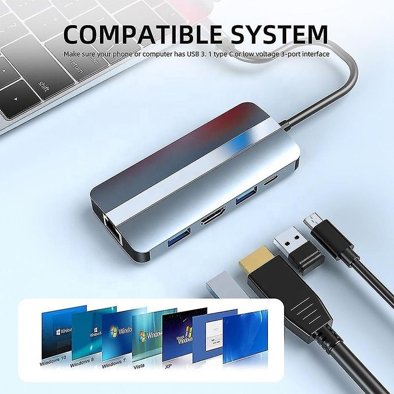 Estación de puerto multipuerto USB tipo C Hub con función de red de carga de transferencia de vídeo