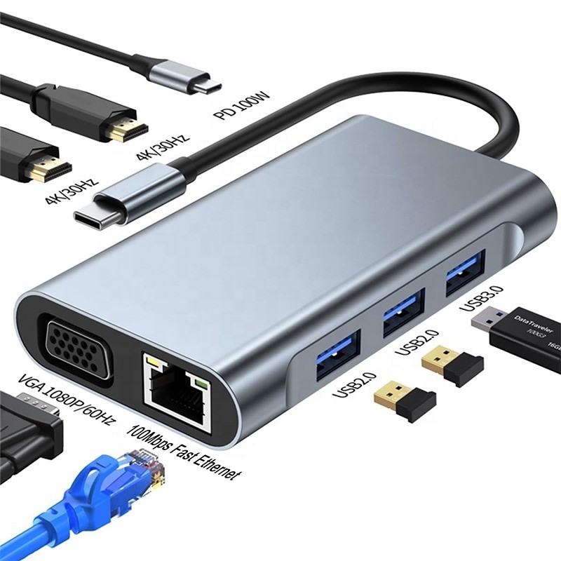 Estación de acoplamiento multifunción 8-en-1 USB-C USB-C con puertos HDMI 4K y 2 HDMI