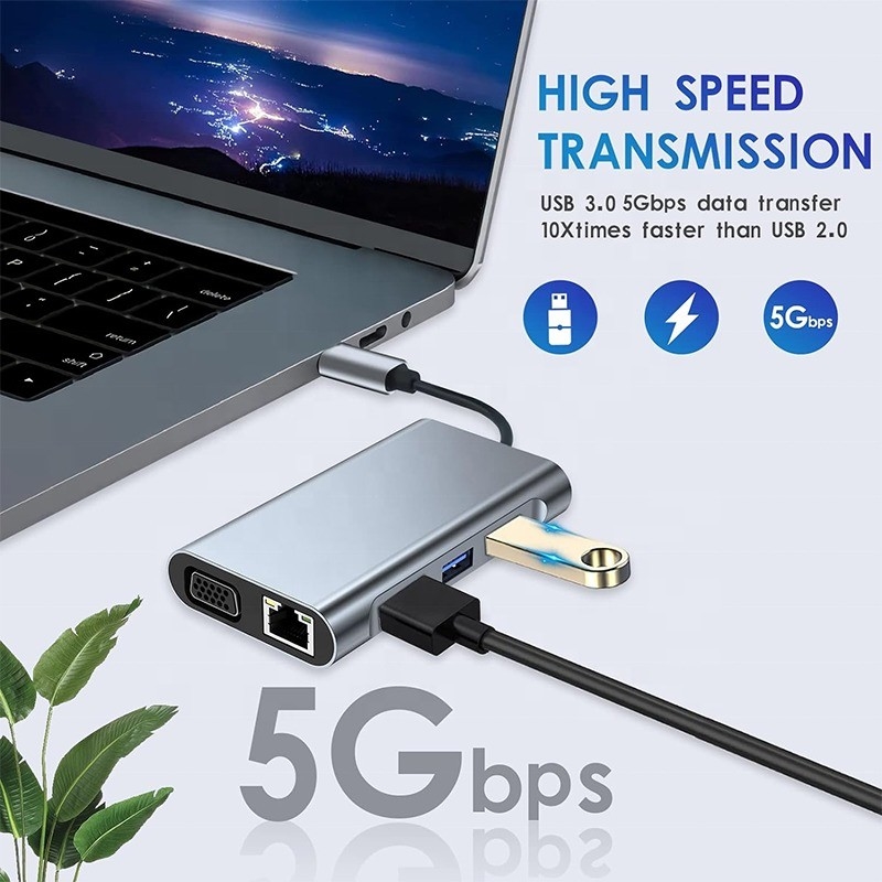 Estación de acoplamiento multifunción 8-en-1 USB-C USB-C con puertos HDMI 4K y 2 HDMI