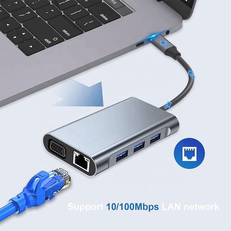 Estación de acoplamiento multifunción 8-en-1 USB-C USB-C con puertos HDMI 4K y 2 HDMI