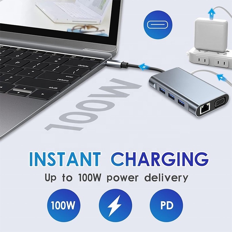 Estación de acoplamiento multifunción 8-en-1 USB-C USB-C con puertos HDMI 4K y 2 HDMI