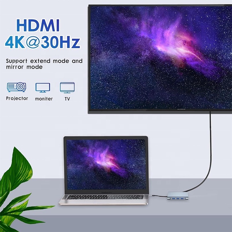 Estación de acoplamiento multifunción 8-en-1 USB-C USB-C con puertos HDMI 4K y 2 HDMI