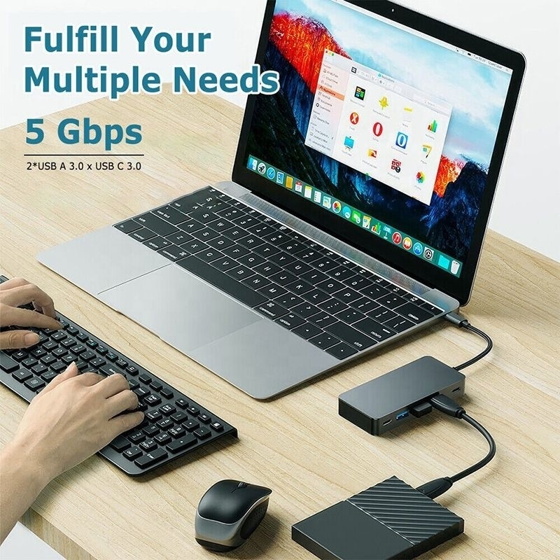 Estación de acoplamiento de 4K 30Hz HDMI USB 3.0 doble Adaptador 7 en 1 Multiport USB C Tipo C Hub
