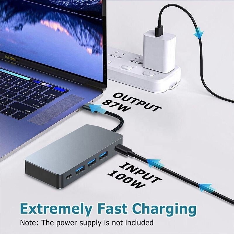 Estación de acoplamiento de 4K 30Hz HDMI USB 3.0 doble Adaptador 7 en 1 Multiport USB C Tipo C Hub