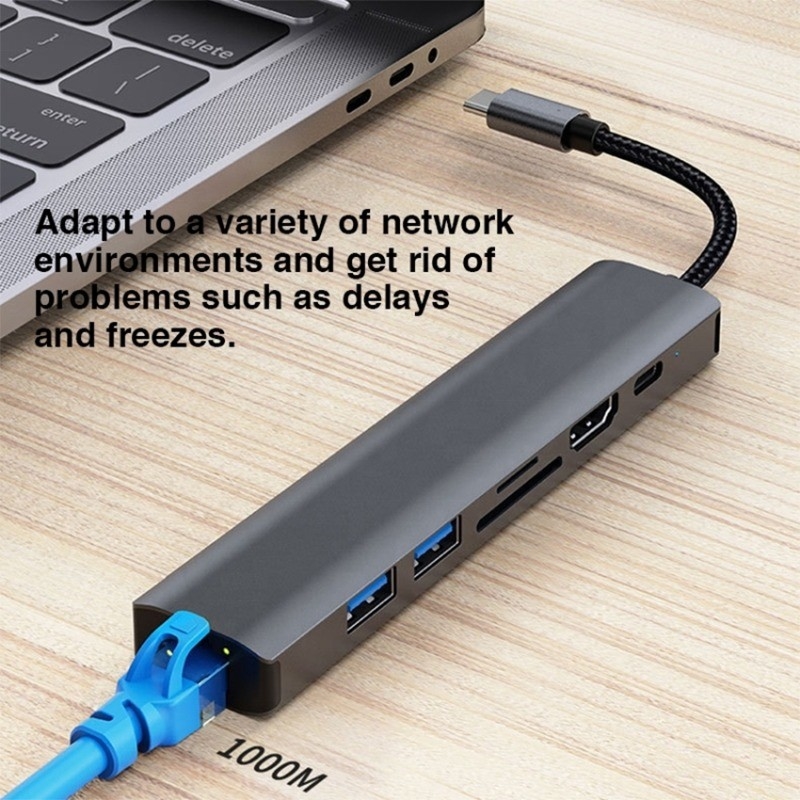 Grigio 7 en 1 USB tipo C Hub con 1000M RJ45 Gigabit Ethernet 4K HDMI PD 100W adaptador