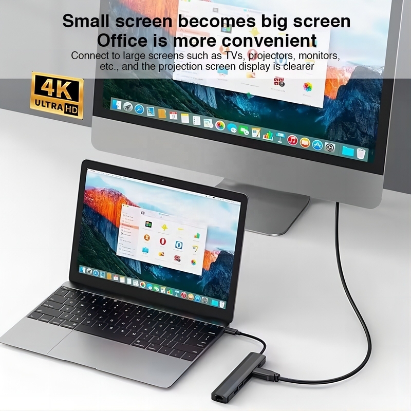 Grigio 7 en 1 USB tipo C Hub con 1000M RJ45 Gigabit Ethernet 4K HDMI PD 100W adaptador