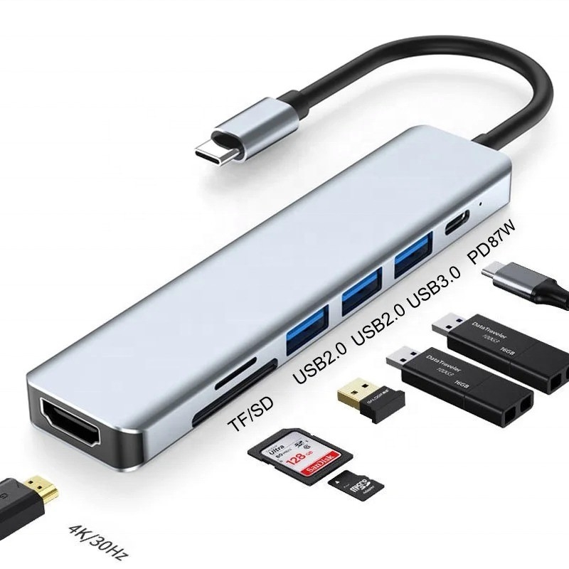 Adaptador multifunción tipo C tipo-C Hub para carga, transferencia de datos y salida de vídeo