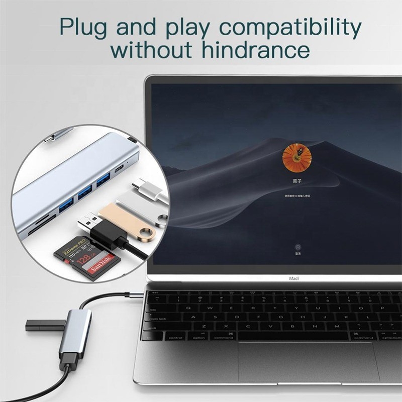 Adaptador multifunción tipo C tipo-C Hub para carga, transferencia de datos y salida de vídeo