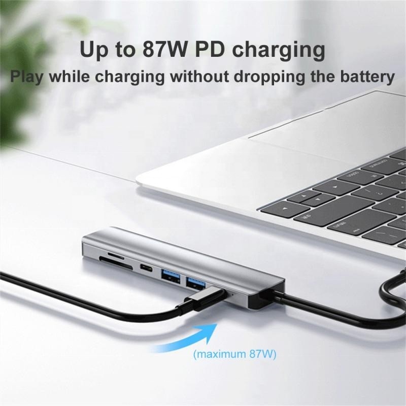 Grigio 7 en 1 USB C a HDMI Adaptador Hub Dock con 4K HD HDMI PD SD TF SD / TF lector de tarjetas